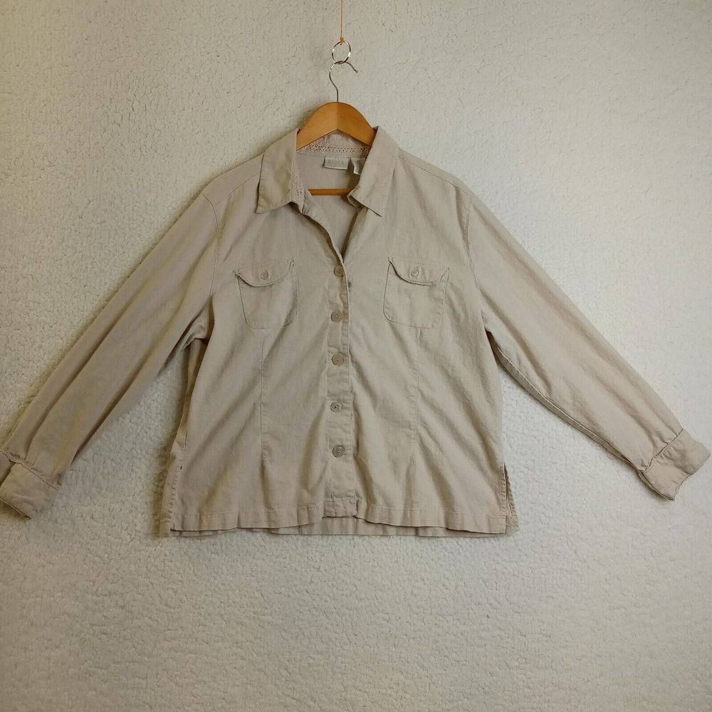 Erika Top Women's Extra Large Long Sleeve Button Linen Rayon Beige
